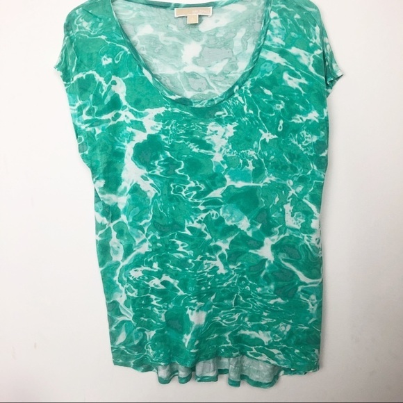 Michael‎ Kors Green Top with watery print L - Picture 1 of 5